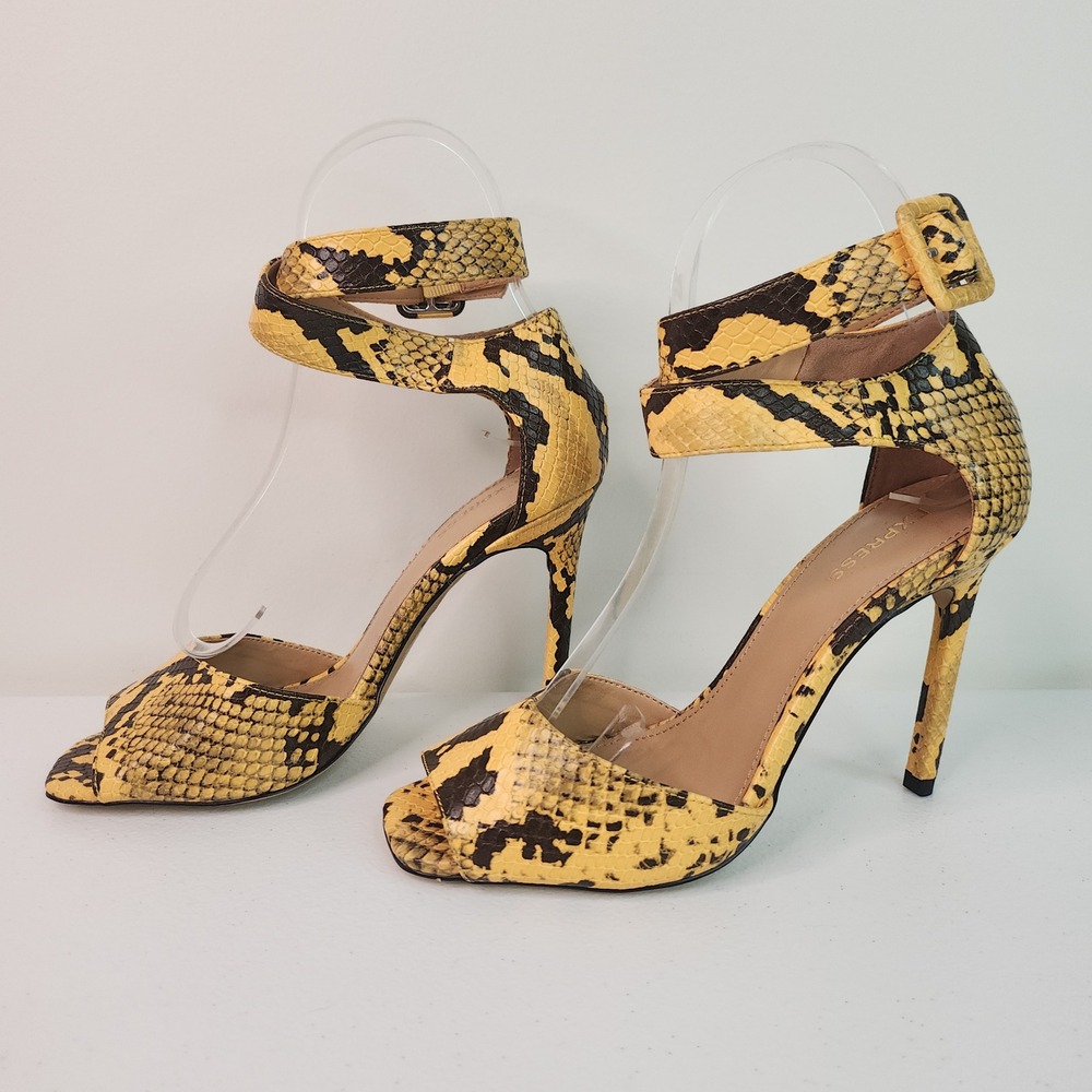 Yellow Snake Python Stiletto Heels 6 Ankle Peep Toe Baddie Mob Wife Canary Black